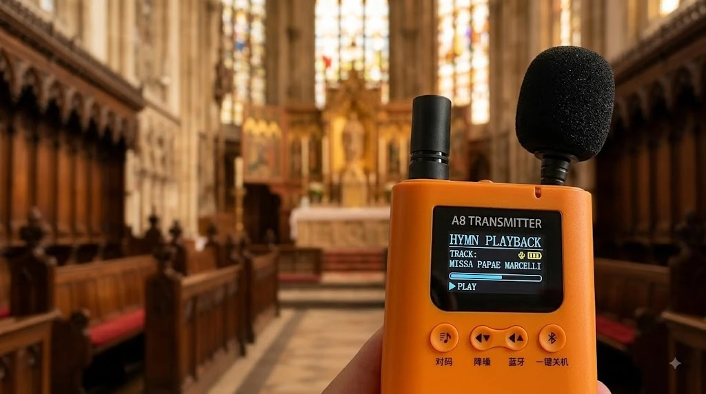 A8 transmitter used to play recorded hymns during a church service A8 transmitter used to play recorded hymns during a church service